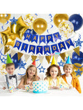 Navy Blue and Gold Birthday Decorations Banner Stars Balloons for Party