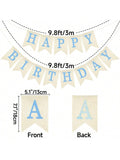 Blue Burlap Happy Birthday Banner for Men Party Decoration Backdrop