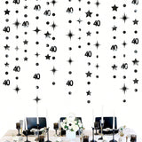 Black 40th Birthday Decorations with Number 40 Metallic Garland and Banner