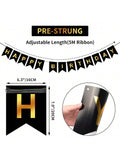 Black and Gold Happy Birthday Banner 16Ft Pre-Strung for Party Decor