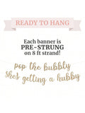 Pre-Strung Pop the Bubbly Gold Glitter Banner for Bachelorette Party Decor