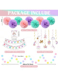 Unicorn Birthday Decor Set with Banner Pom Poms Swirls & Garland