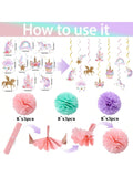 Unicorn Birthday Decor Set with Banner Pom Poms Swirls & Garland