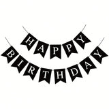 Black Happy Birthday Banner Garland for Kids and Adult Birthday Party Decor