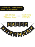 9-Ft Happy Birthday Banner Black and Gold for Reusable Party Wall Decor