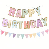 Multicolor Macaron Happy Birthday Banner 8x6 Inch for Pastel Party Decor