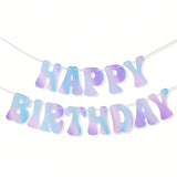 6 Ft Iridescent Silver Happy Birthday Banner Pre Strung for Party Decor