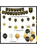 Retirement Party Decorations Black Gold Banner Balloons Hanging Swirls Kit