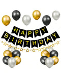 Black and Gold Birthday Decorations Kit Banner Stars and 18 Balloons for Men