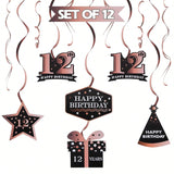 Happy 12th Birthday Rose Gold Streamers for 12 Years Old Party Decorations
