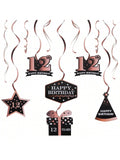 Happy 12th Birthday Rose Gold Streamers for 12 Years Old Party Decorations