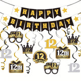 Happy 12th Birthday Streamers Set with Banner and Party Backdrop