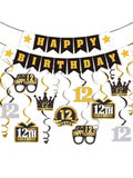 Happy 12th Birthday Streamers Set with Banner and Party Backdrop