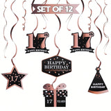 Happy 17th Birthday Rose Gold Streamers for 17 Years Old Party Decorations