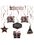 Happy 65th Birthday Rose Gold Streamers for 65 Years Old Party Decorations