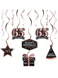 Happy 65th Birthday Rose Gold Streamers for 65 Years Old Party Decorations