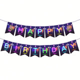 Neon Glow Happy Birthday Banner Glow in Dark Party Decoration for Kids Adults