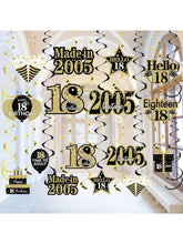 16PCS 18th Birthday Hanging Foil Swirls Black & Gold Party Decor