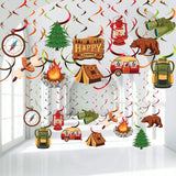 30PCS Happy Camper Hanging Swirls with Foil Signs for Camping Parties
