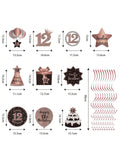 Happy 12th Birthday Hanging Foil Swirls with Cutouts Rose Gold Decor
