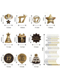 Happy 17th Birthday Hanging Foil Swirls with Cutouts Black & Gold Decor