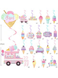 20pcs Ice Cream Party Hanging Swirls Cone Streamers for Summer Birthday Party
