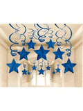 30PCS Blue Party Ceiling Swirls with Star Decorations