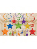 36pcs Rainbow Star Hanging Swirl Party Decorations