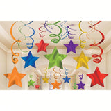 36pcs Rainbow Star Hanging Swirl Party Decorations