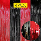 Red And Black Party Decorations- 4 Pack Of 3.2X8.2Ft Foil Fringe Curtains For Graduation Party Decorations 2024 Casino Theme Party Decorations Red And Black Birthday Decorations -