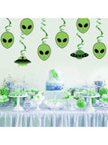 Green Alien Theme Hanging Swirls UFO Party Decorations for Kids Birthday & Shower