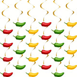 30pcs Chili Pepper Whirl Streamers Red Yellow Green Cinco de Mayo Decor