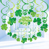 30PCS Lucky Irish Shamrock Hanging Foil Swirl Party Decorations