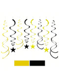 Black & Gold Star Swirl Party Decorations Foil Ceiling Whirls Pack of 20