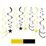 Black & Gold Star Swirl Party Decorations Foil Ceiling Whirls Pack of 20