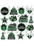 16PCS Green Black Birthday Hanging Swirls Party Ceiling Decorations