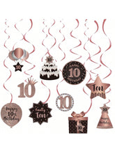 10th Birthday Rose Gold Hanging Swirl Ceiling Decorations