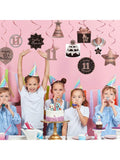 11th Birthday Rose Gold Hanging Swirl Ceiling Decorations