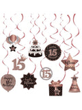 15th Birthday Rose Gold Hanging Swirl Ceiling Decorations