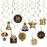 18th Birthday Black and Gold Hanging Swirl Ceiling Decorations