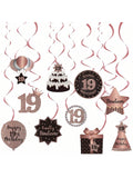 19th Birthday Rose Gold Hanging Swirl Ceiling Decorations