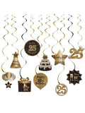 25th Birthday Black and Gold Hanging Swirl Ceiling Decorations