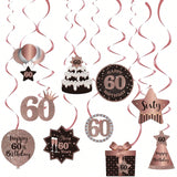 60th Birthday Rose Gold Hanging Swirl Ceiling Decorations