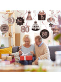 Happy 80th Birthday Hanging Foil Swirls with Cutouts Rose Gold Decor