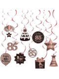 Happy 85th Birthday Hanging Foil Swirls with Cutouts Rose Gold Decor