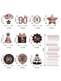 Happy 90th Birthday Hanging Foil Swirls with Cutouts Rose Gold Decor