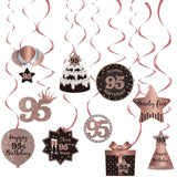 Happy 95th Birthday Hanging Foil Swirls with Cutouts Rose Gold Decor