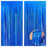 Iridescent Blue Fringe Curtain 2pcs 6.4x8ft Ocean & Party Decor