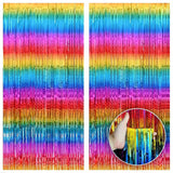 Rainbow Metallic Fringe Curtain 2pcs 6.4x8ft Birthday & Pride Decor