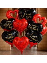 12pcs Black and Red Heart Foil Balloons 18in Valentine's Day Decor